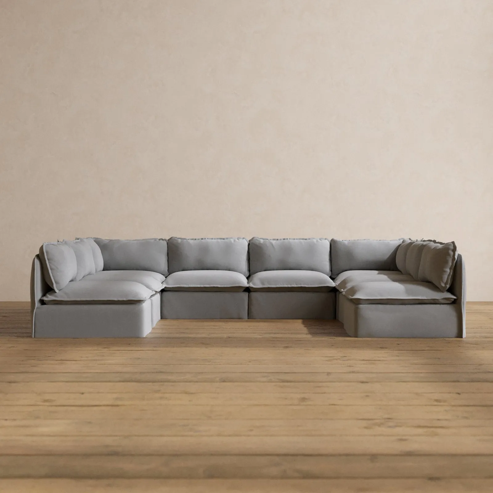 Modular Washable 8-Seater Open-Ends U-Sectional in Pumice | Deluxe  Seat | Contour Pillow