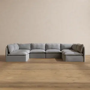 Modular Washable 8-Seater Open-Ends U-Sectional in Pumice | Deluxe  Seat | Contour Pillow