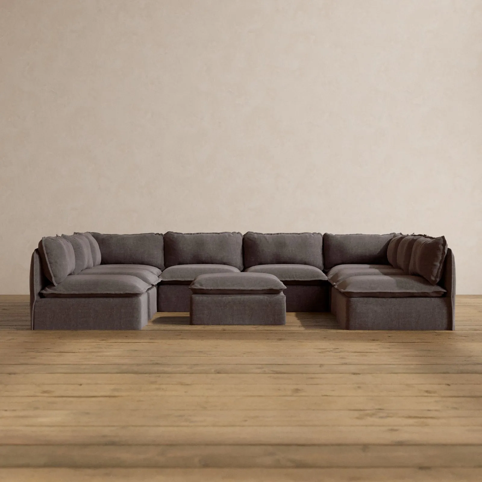 Modular Washable 8-Seater Open-Ends U-Sectional   Ottoman in Caviar | Memorix  Seat | Cloud Pillow