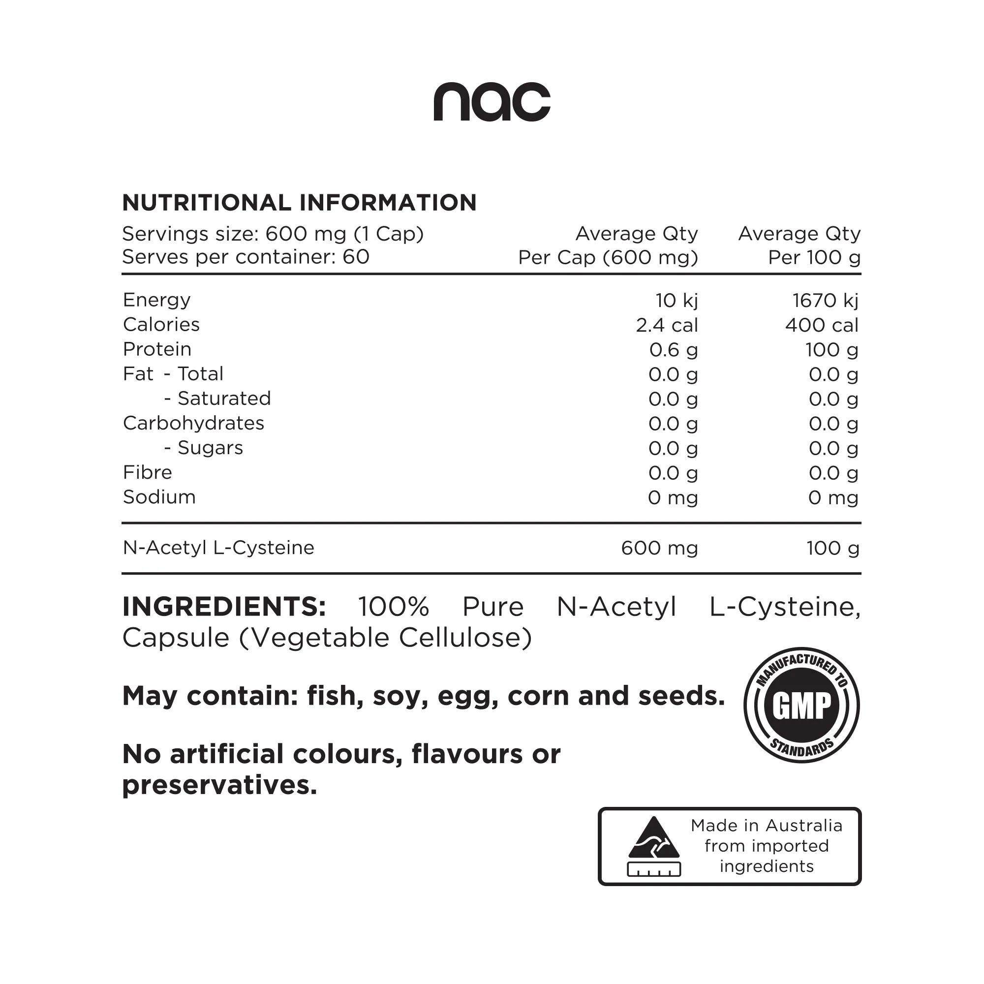 N-Acetyl L-Cysteine (NAC) Capsules