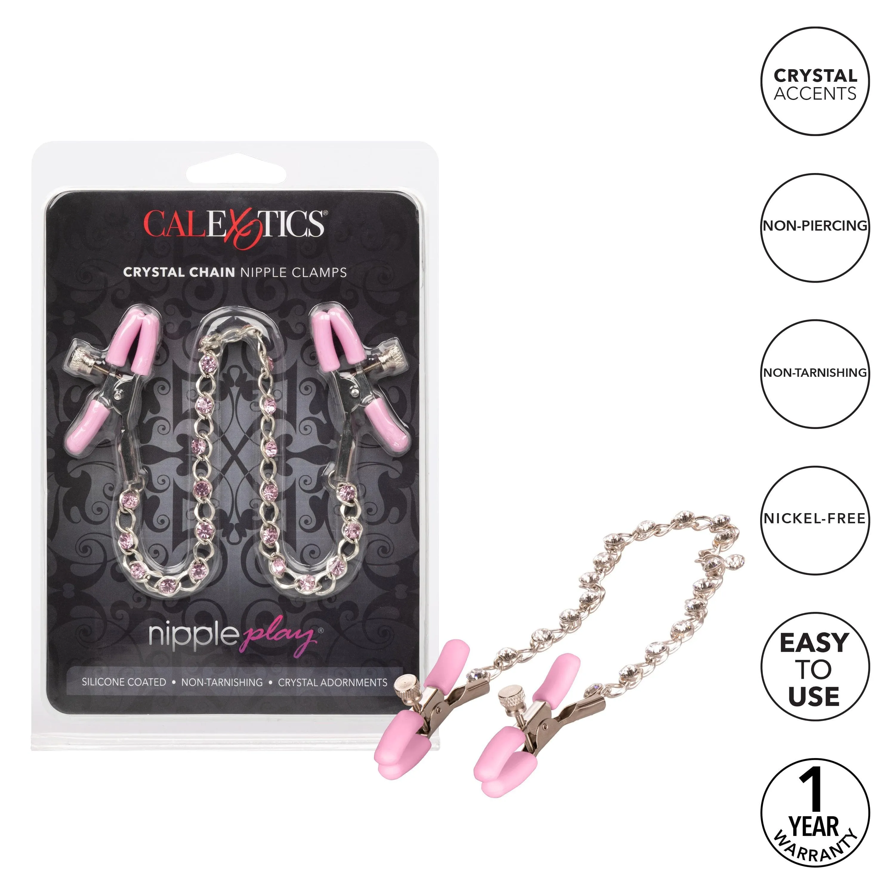 Nipple Play Fully Adjustable Crystal Chain Nipple Clamps