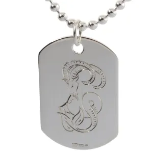 Silver Mens Dog Tag Capricorn Star Sign Engraved