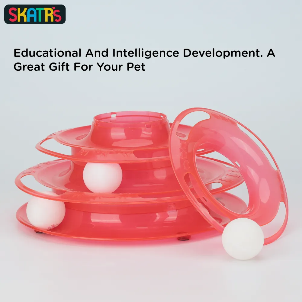 Skatrs Interactive 3 Level Tower Track with Balls Toy for Cats (Red)