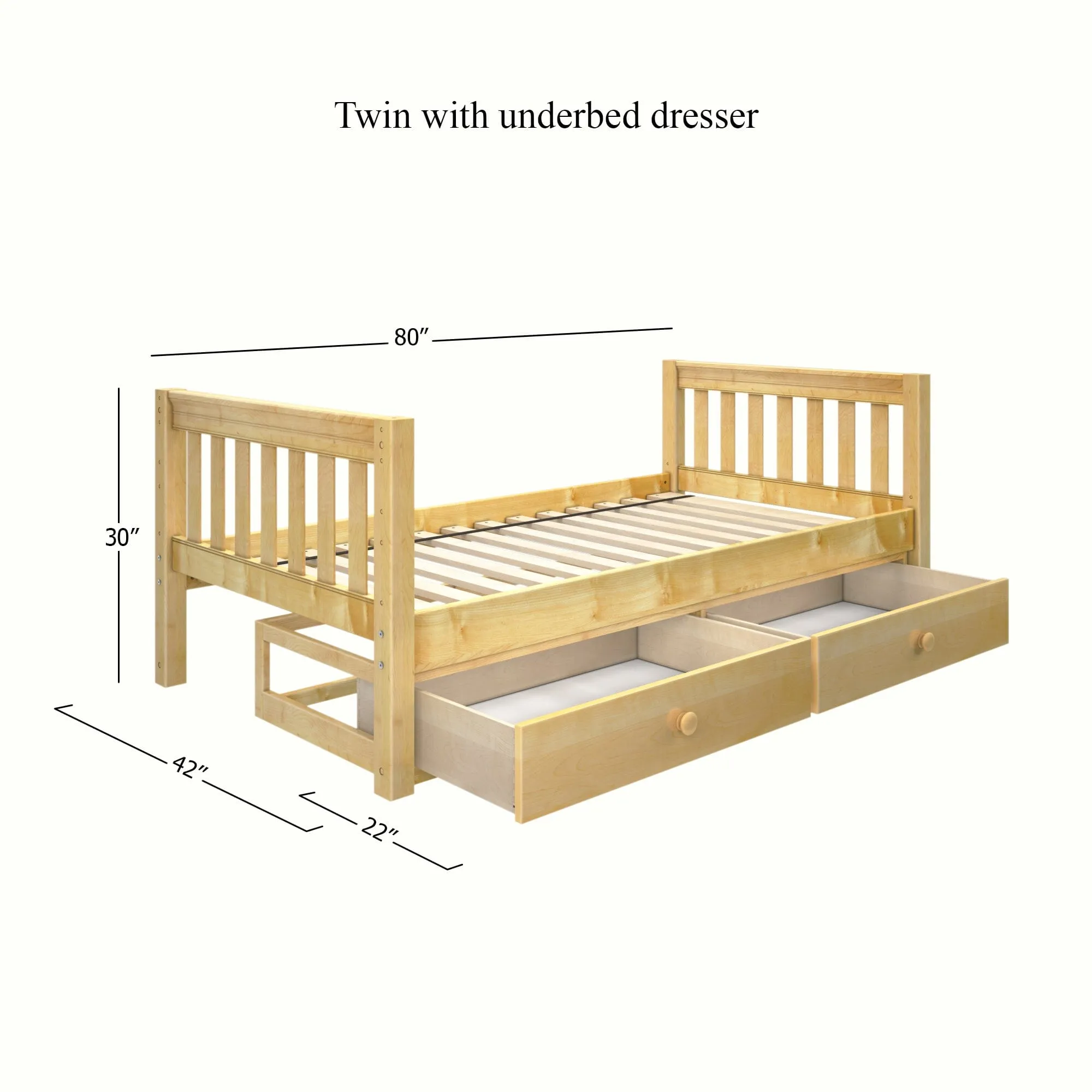 Twin Low Basic Bed with Underbed Dresser