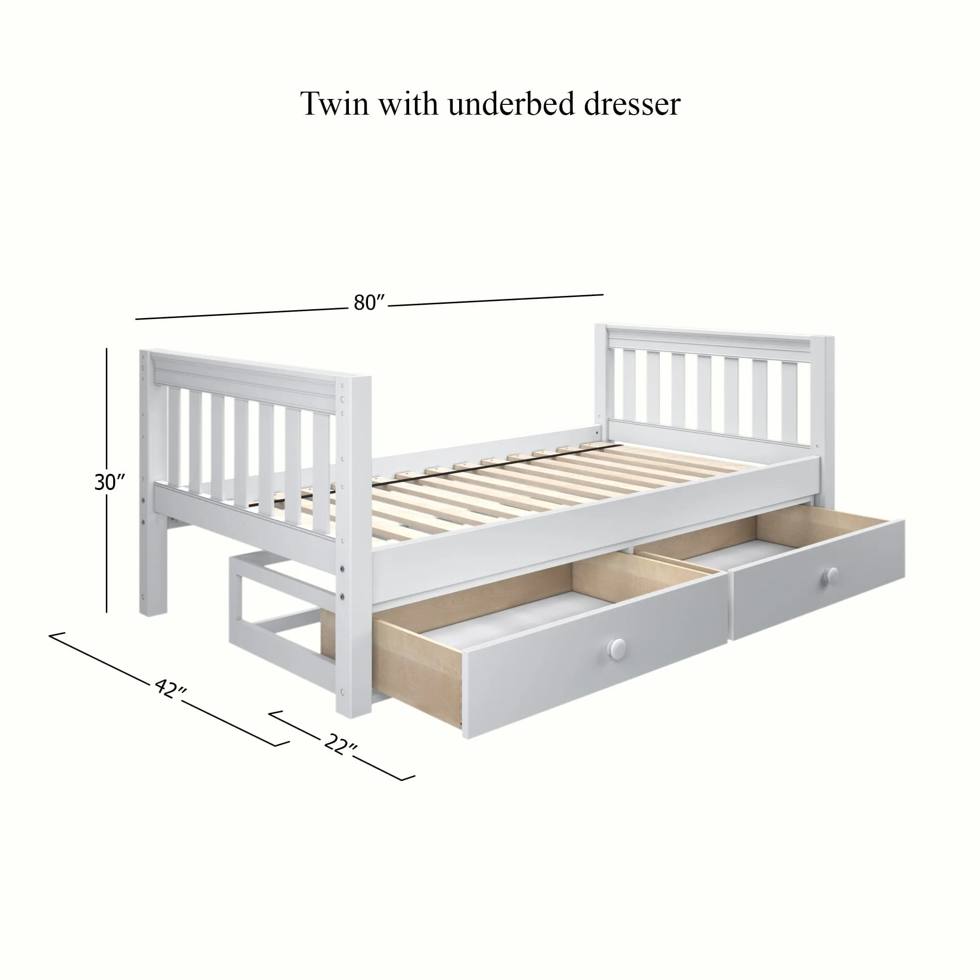 Twin Low Basic Bed with Underbed Dresser