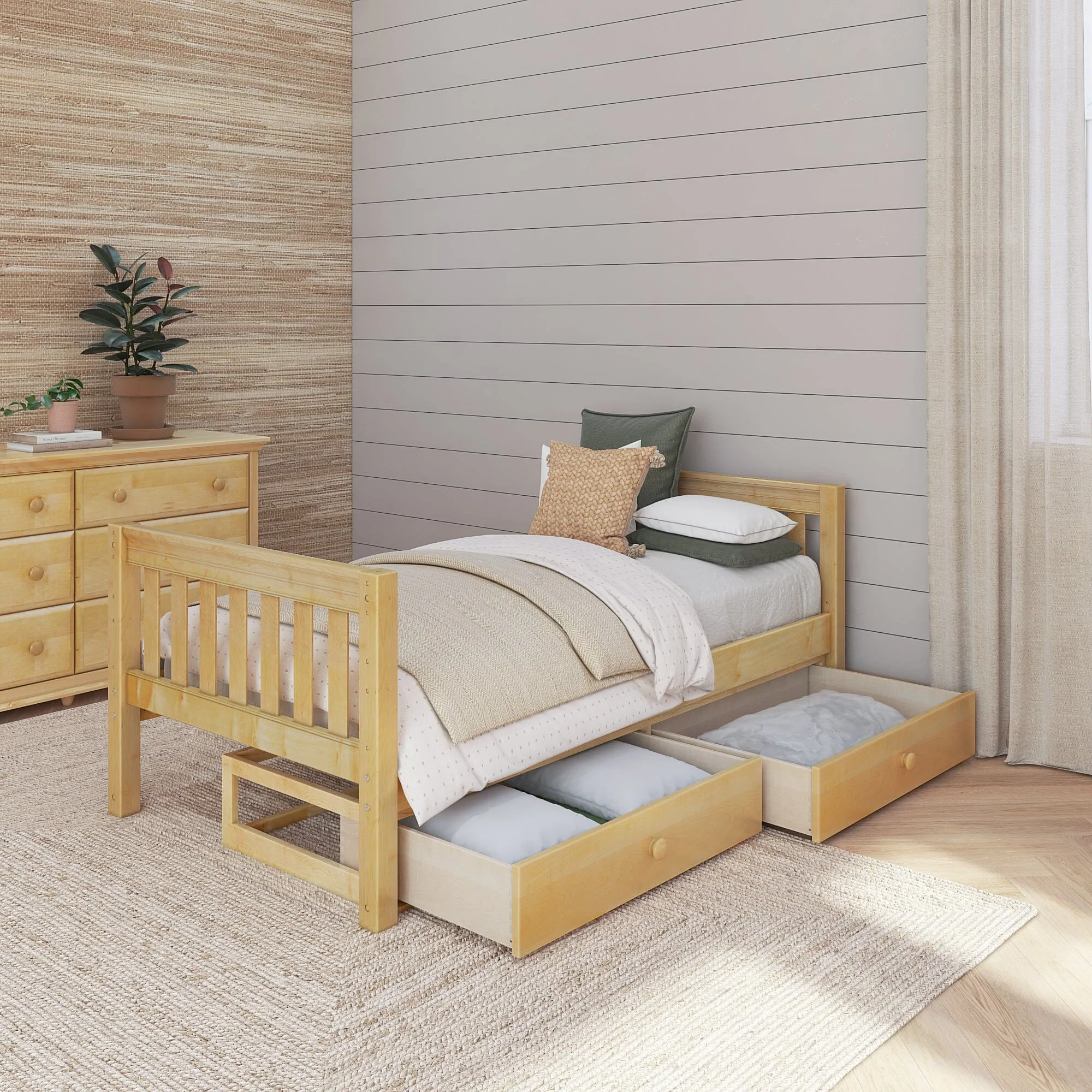 Twin Low Basic Bed with Underbed Dresser