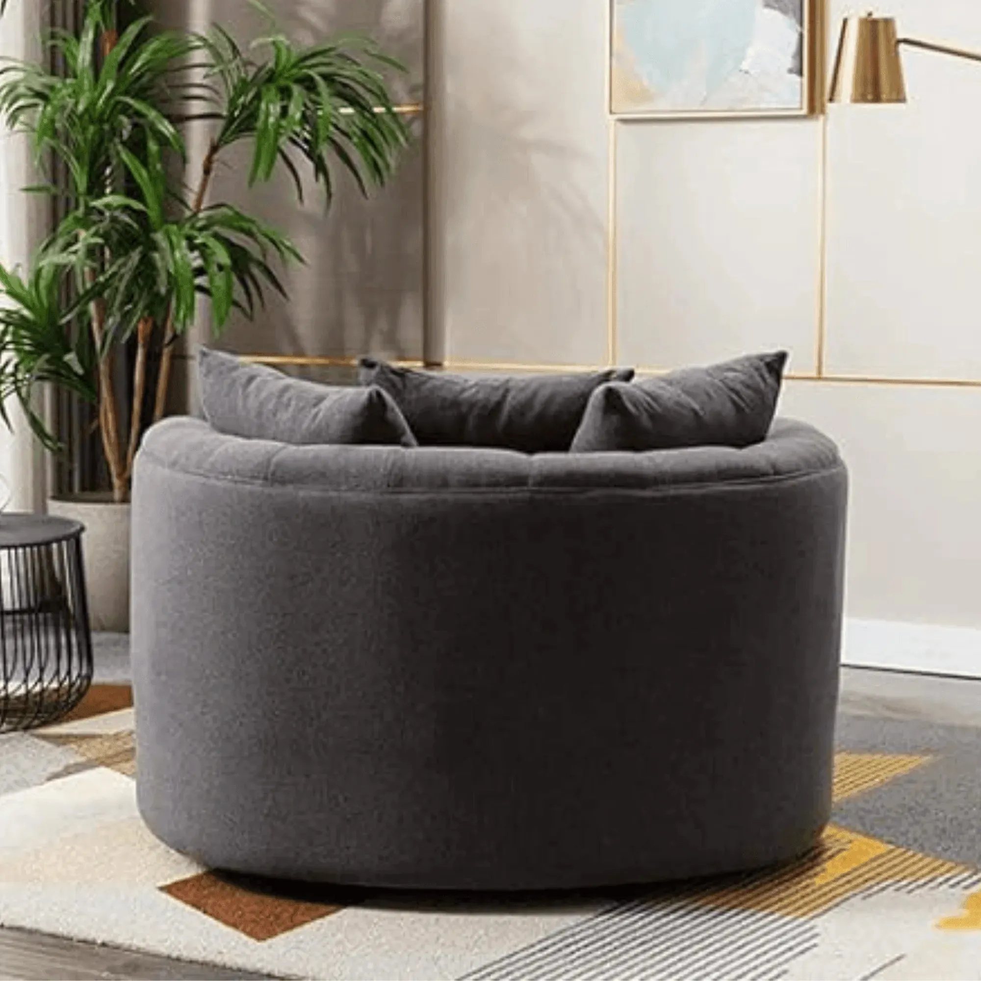 Wooden Twist Barrel Button Tufted Design Modern Round Sofa Cuddle Chair For Living Room with 3 Pillows
