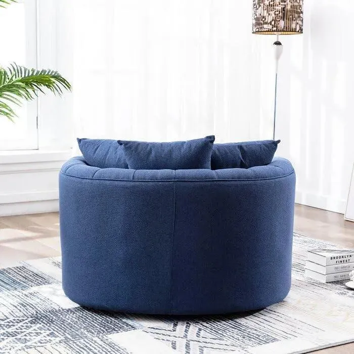 Wooden Twist Barrel Button Tufted Design Modern Round Sofa Cuddle Chair For Living Room with 3 Pillows
