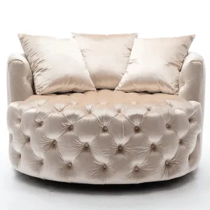 Wooden Twist Barrel Button Tufted Design Modern Round Sofa Cuddle Chair For Living Room with 3 Pillows
