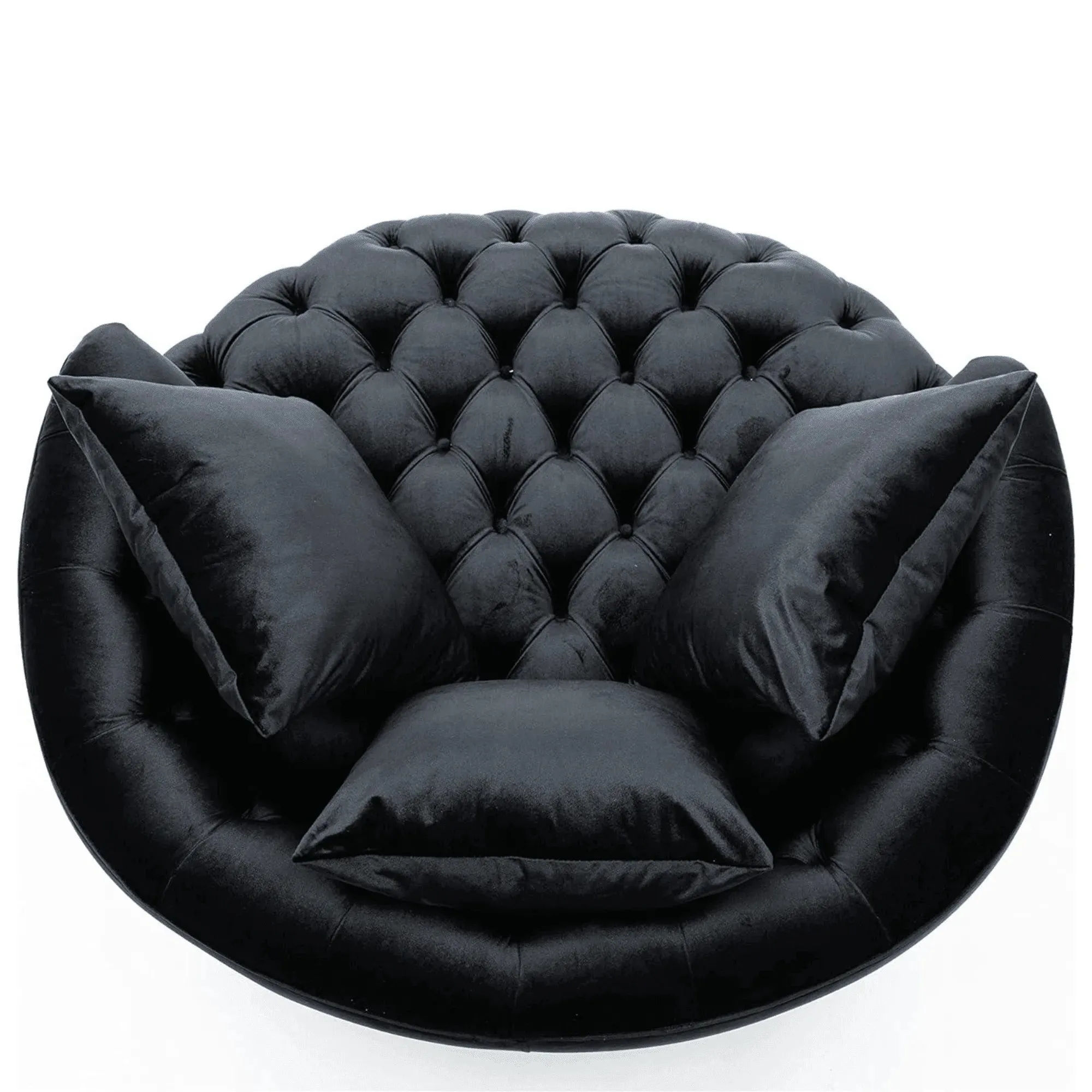 Wooden Twist Barrel Button Tufted Design Modern Round Sofa Cuddle Chair For Living Room with 3 Pillows