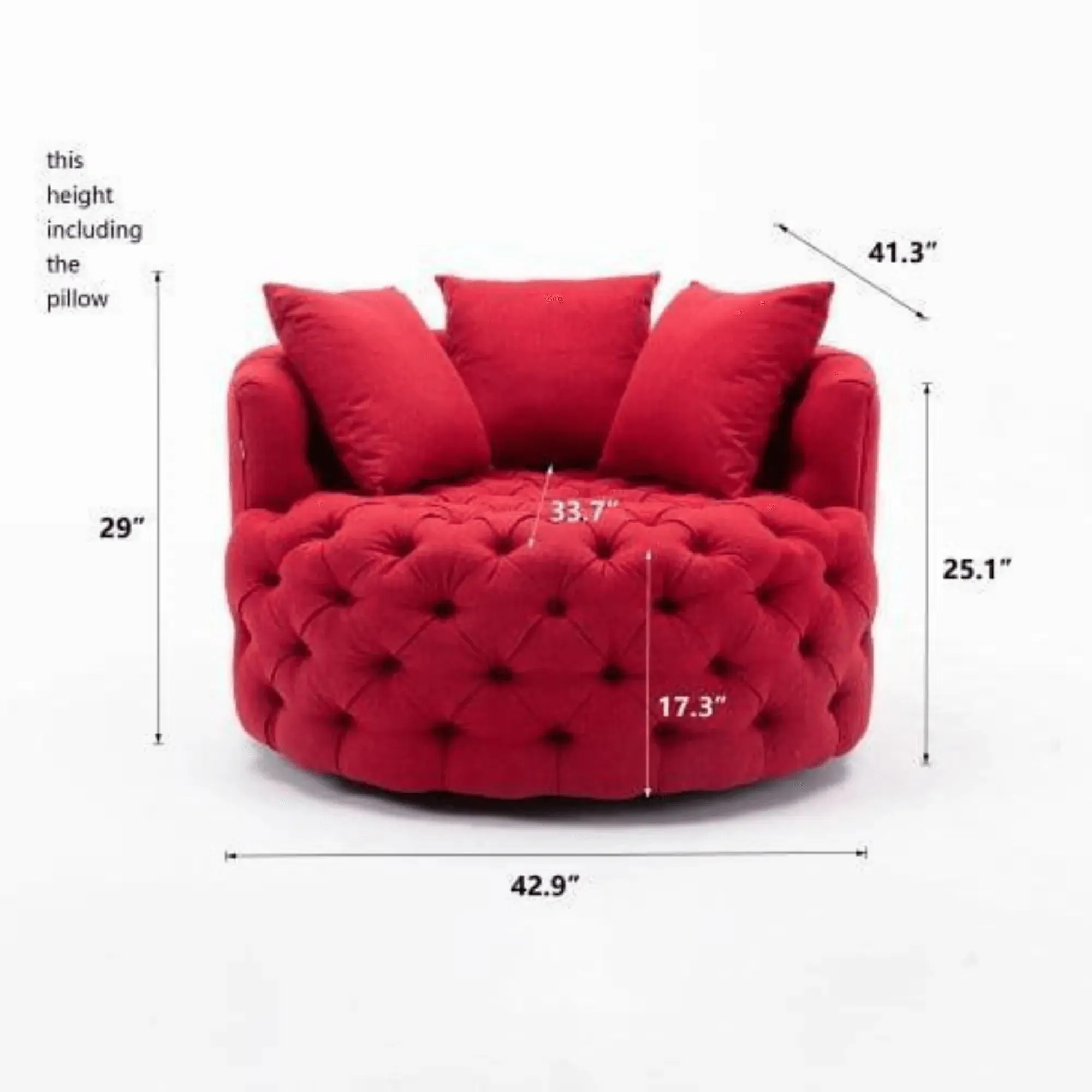 Wooden Twist Barrel Button Tufted Design Modern Round Sofa Cuddle Chair For Living Room with 3 Pillows
