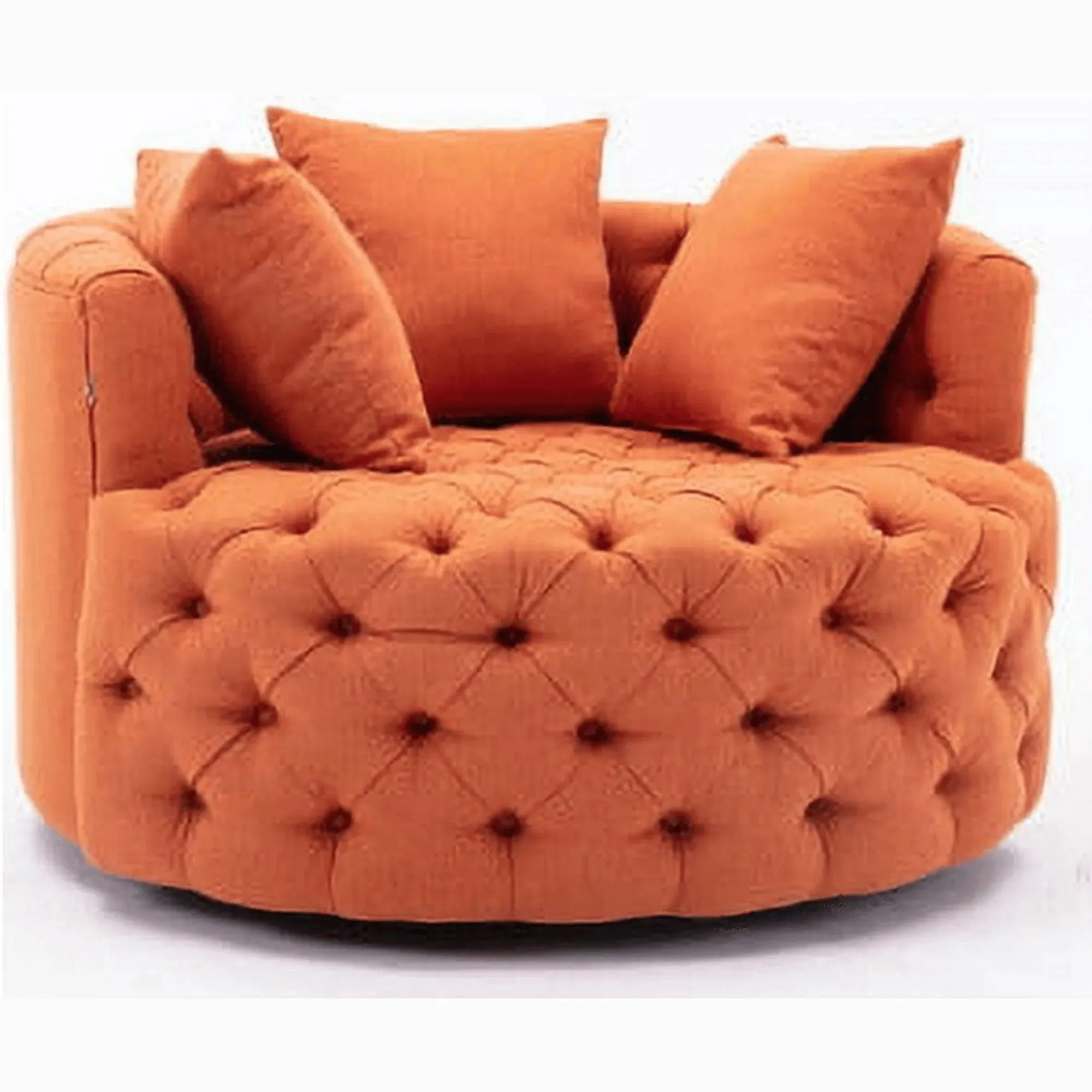 Wooden Twist Barrel Button Tufted Design Modern Round Sofa Cuddle Chair For Living Room with 3 Pillows