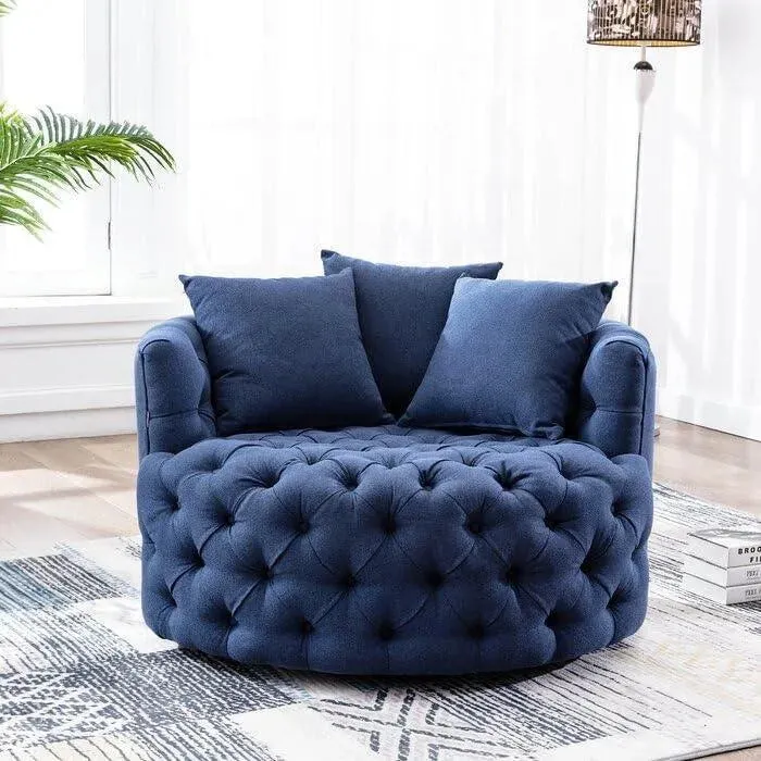 Wooden Twist Barrel Button Tufted Design Modern Round Sofa Cuddle Chair For Living Room with 3 Pillows