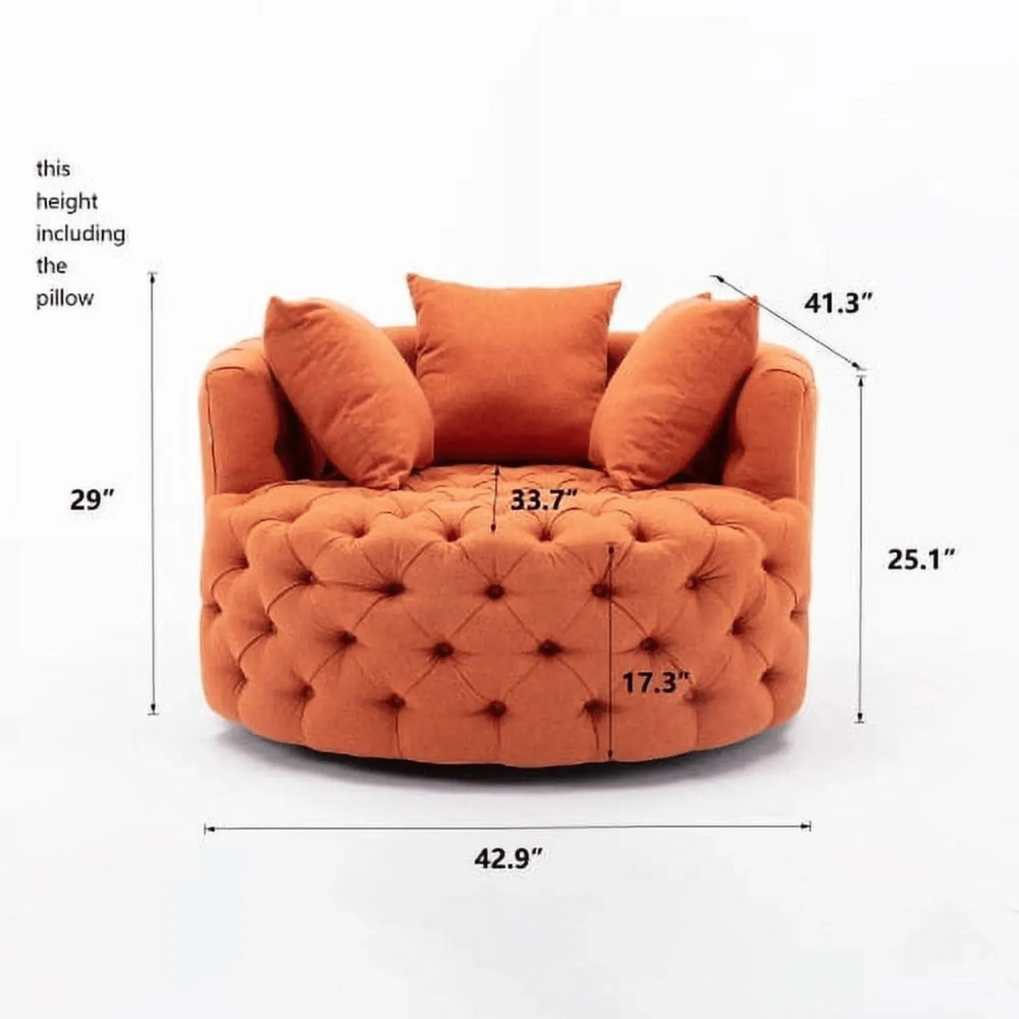 Wooden Twist Barrel Button Tufted Design Modern Round Sofa Cuddle Chair For Living Room with 3 Pillows