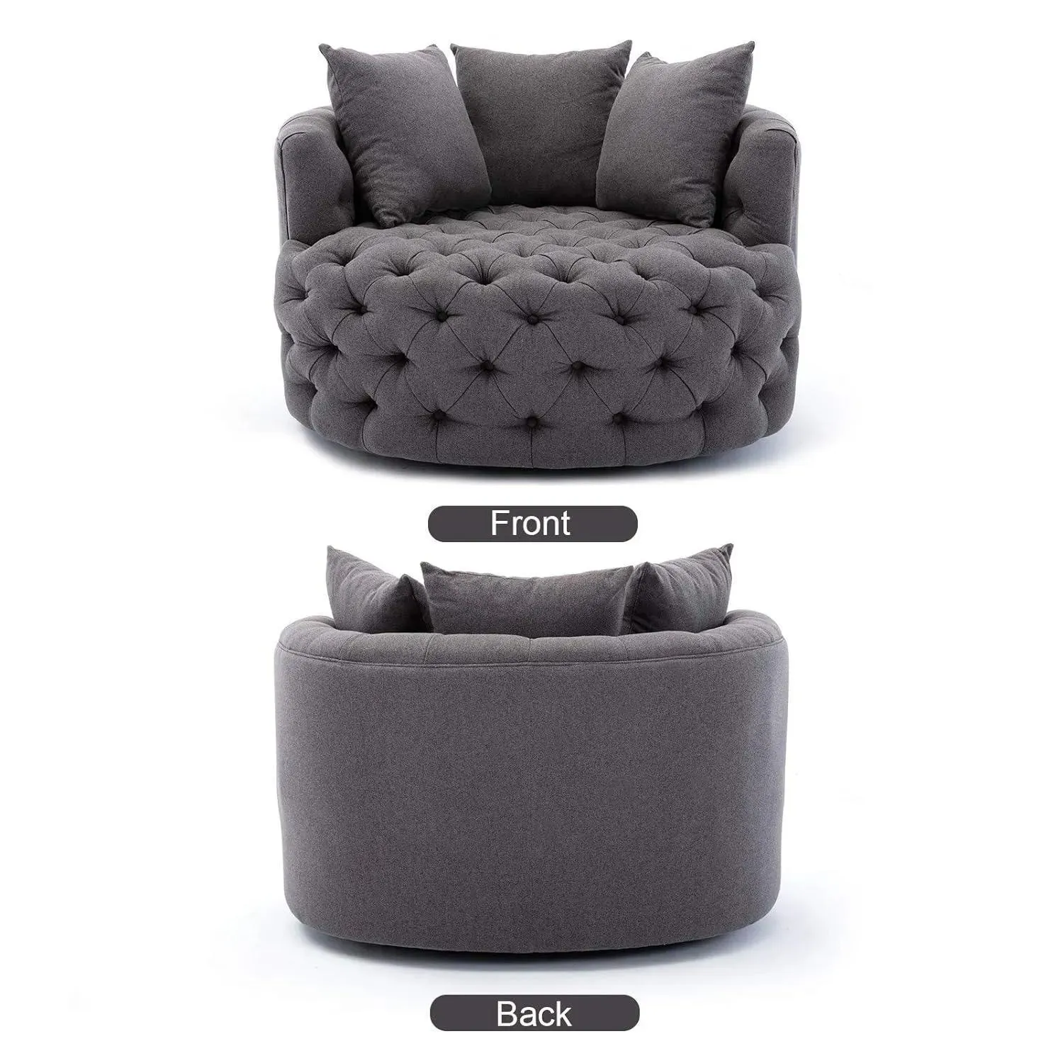 Wooden Twist Barrel Button Tufted Design Modern Round Sofa Cuddle Chair For Living Room with 3 Pillows