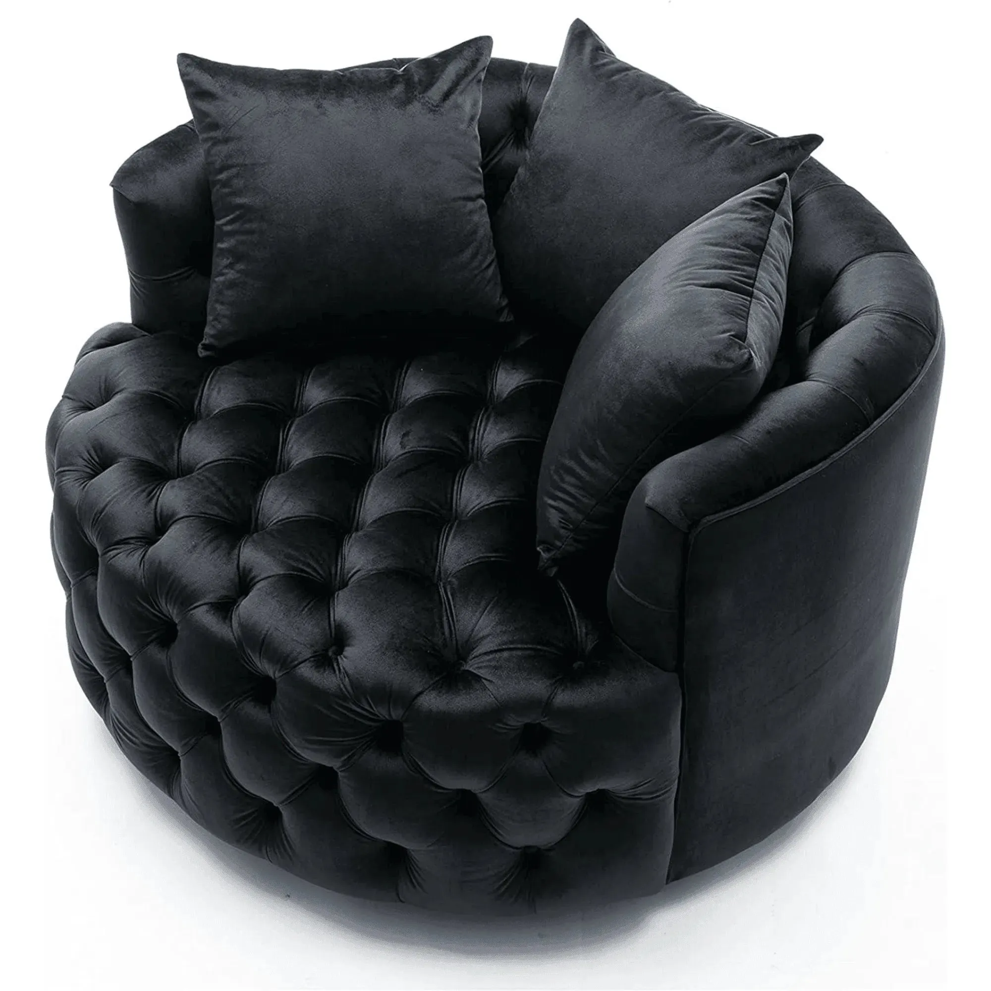 Wooden Twist Barrel Button Tufted Design Modern Round Sofa Cuddle Chair For Living Room with 3 Pillows
