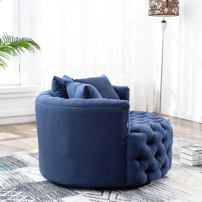 Wooden Twist Barrel Button Tufted Design Modern Round Sofa Cuddle Chair For Living Room with 3 Pillows