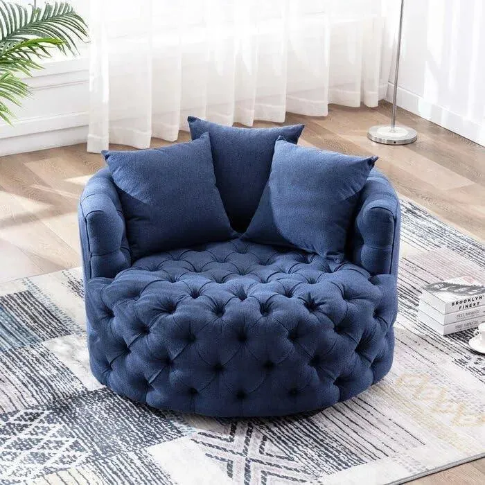 Wooden Twist Barrel Button Tufted Design Modern Round Sofa Cuddle Chair For Living Room with 3 Pillows
