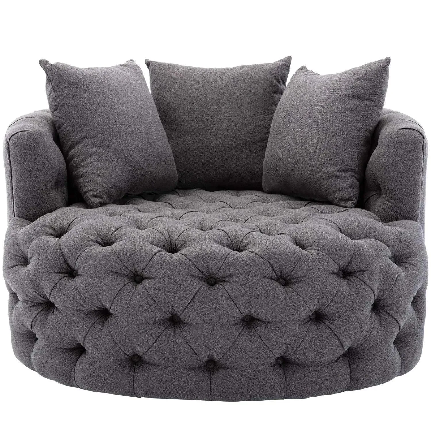 Wooden Twist Barrel Button Tufted Design Modern Round Sofa Cuddle Chair For Living Room with 3 Pillows