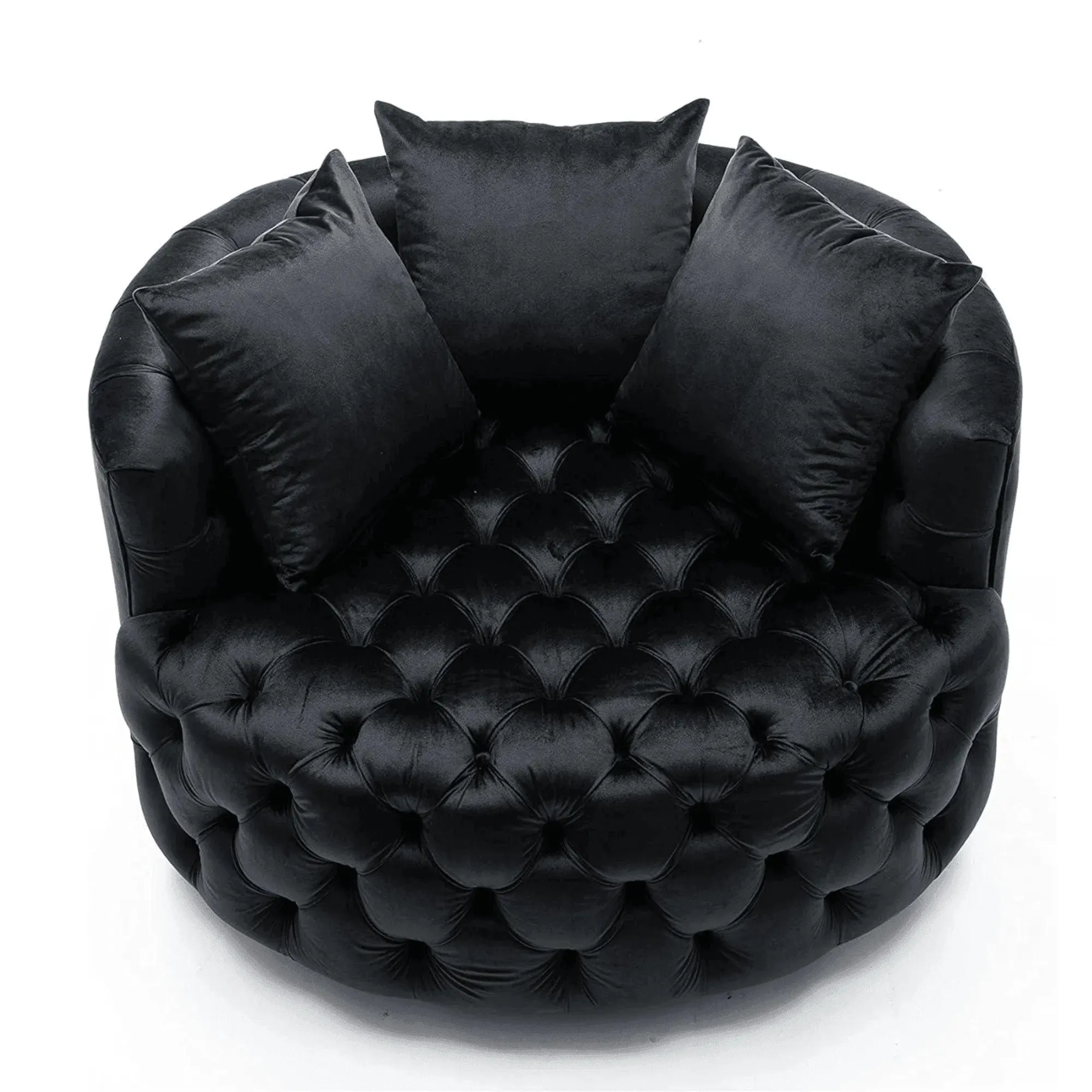Wooden Twist Barrel Button Tufted Design Modern Round Sofa Cuddle Chair For Living Room with 3 Pillows
