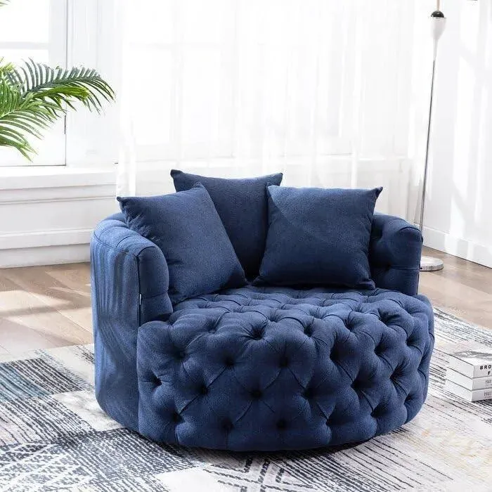 Wooden Twist Barrel Button Tufted Design Modern Round Sofa Cuddle Chair For Living Room with 3 Pillows