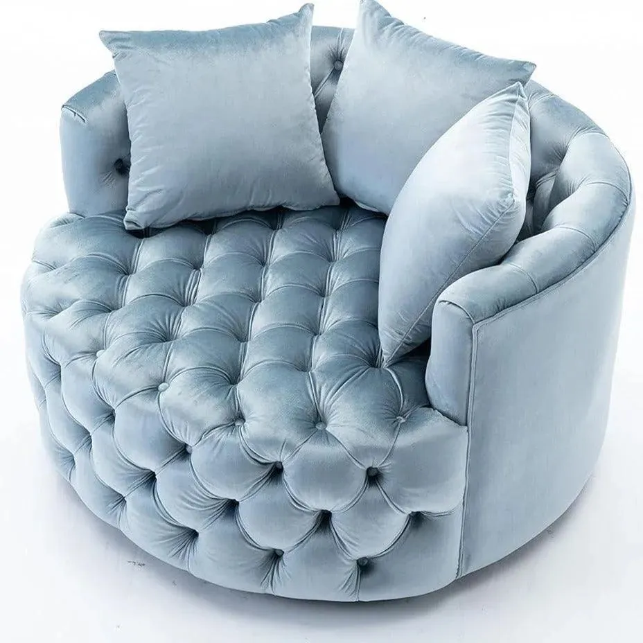Wooden Twist Barrel Button Tufted Design Modern Round Sofa Cuddle Chair For Living Room with 3 Pillows