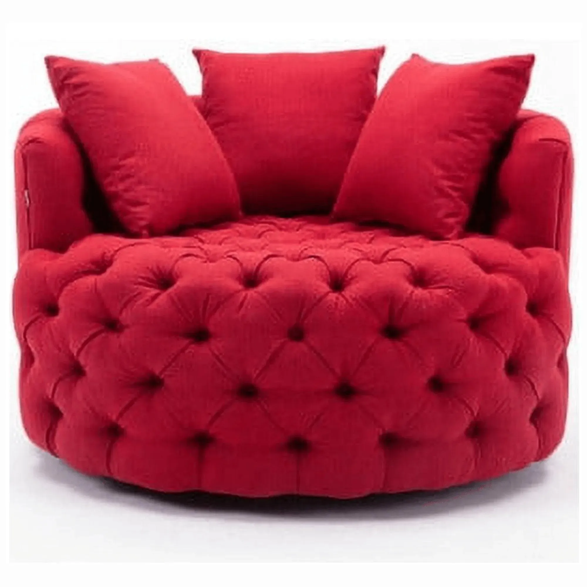 Wooden Twist Barrel Button Tufted Design Modern Round Sofa Cuddle Chair For Living Room with 3 Pillows