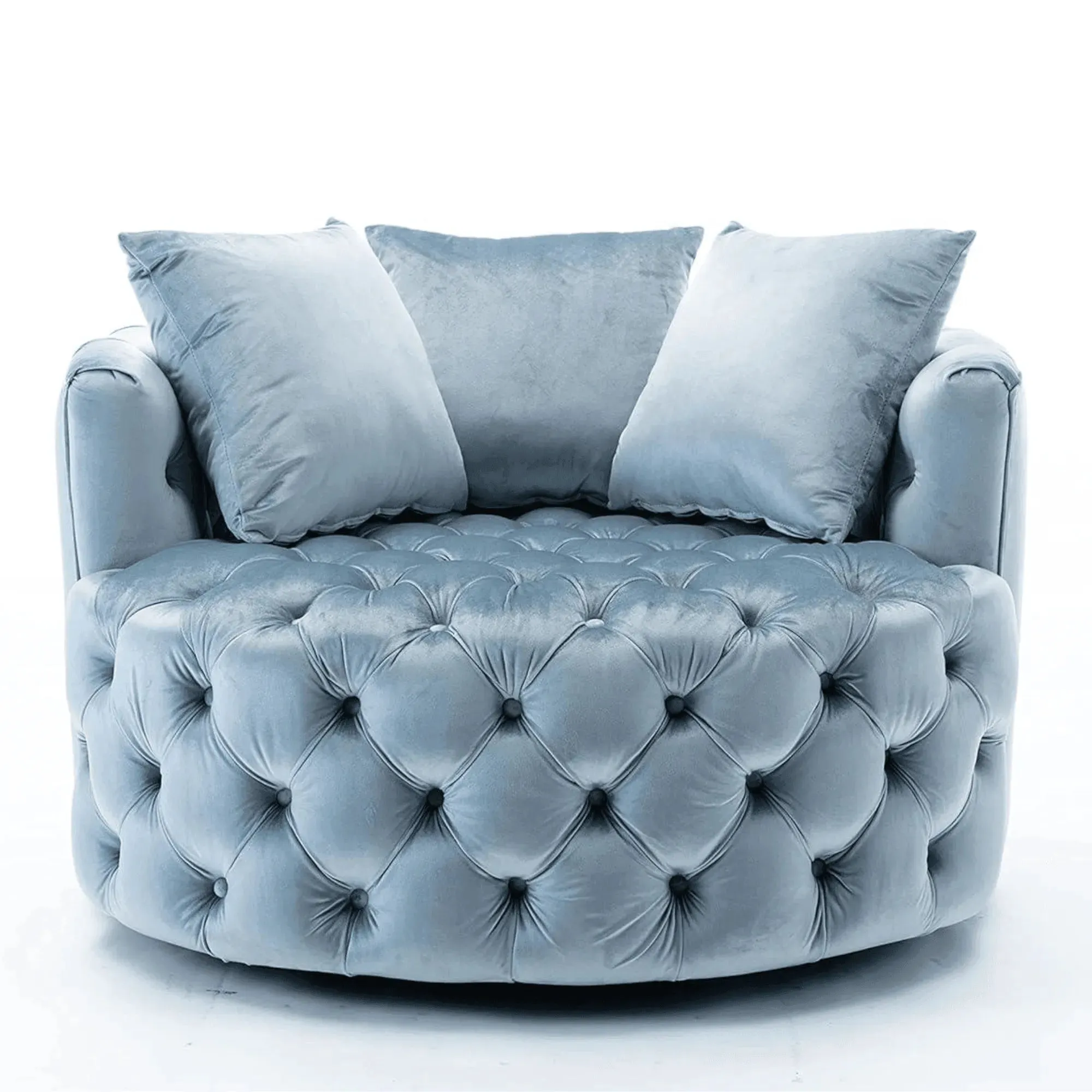 Wooden Twist Barrel Button Tufted Design Modern Round Sofa Cuddle Chair For Living Room with 3 Pillows