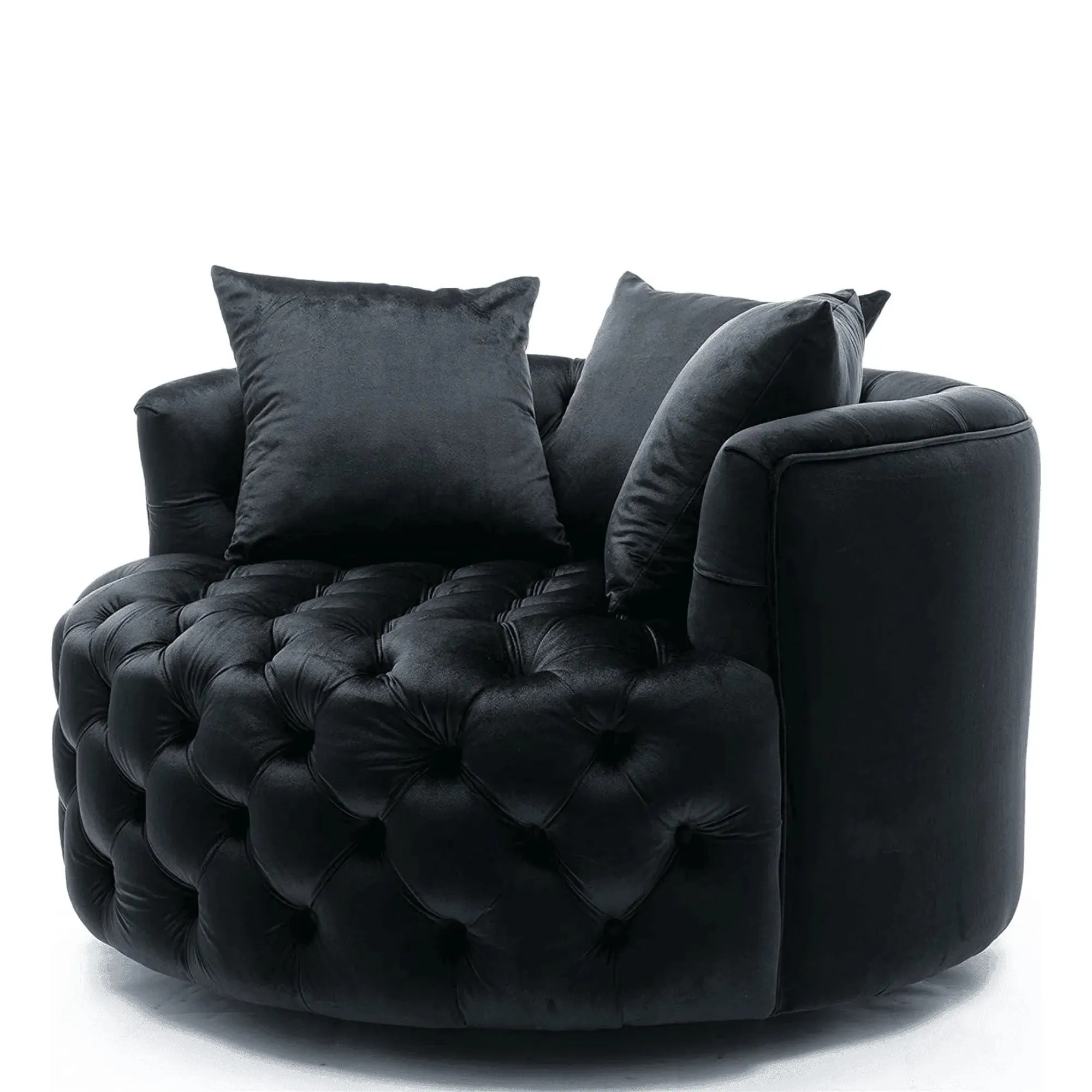 Wooden Twist Barrel Button Tufted Design Modern Round Sofa Cuddle Chair For Living Room with 3 Pillows