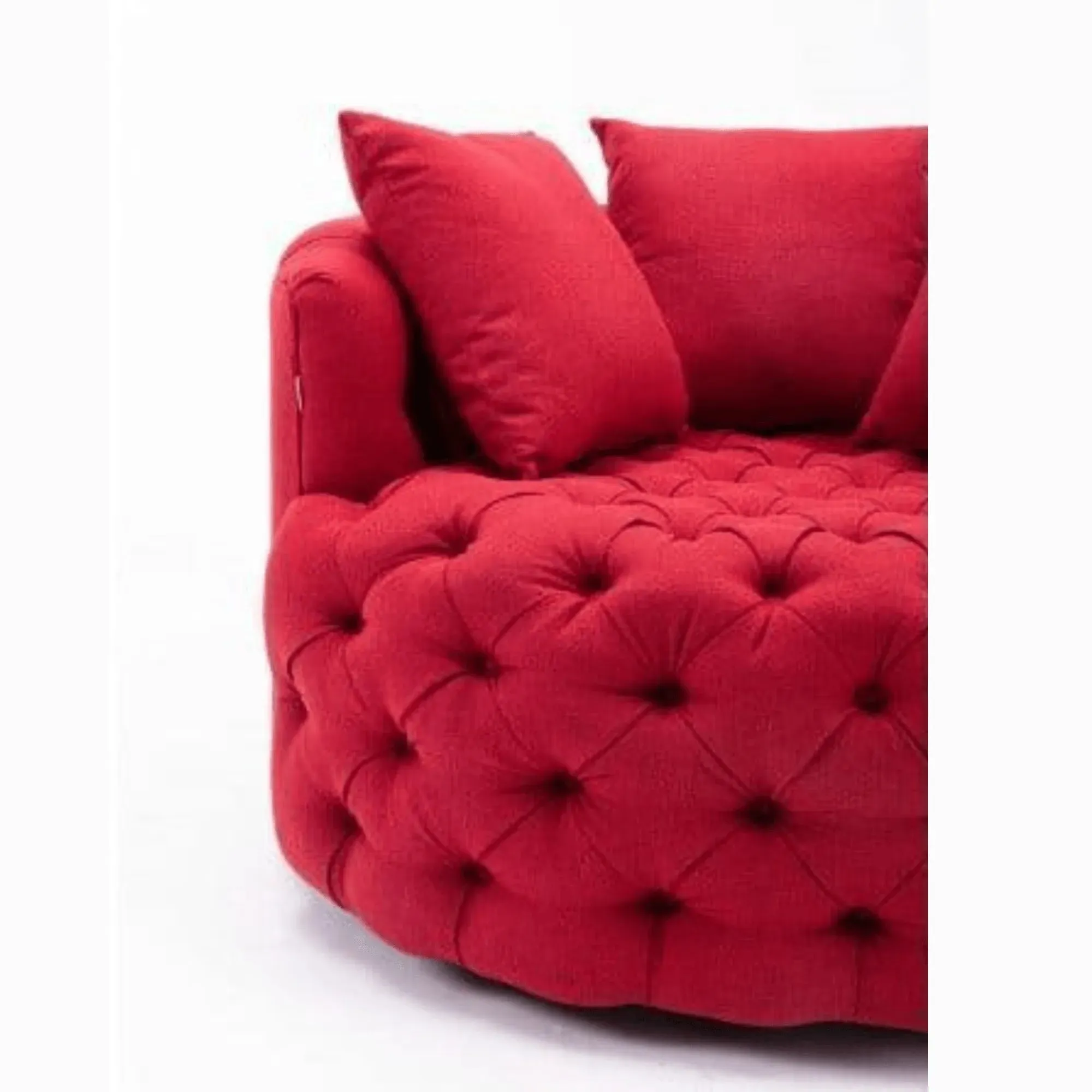 Wooden Twist Barrel Button Tufted Design Modern Round Sofa Cuddle Chair For Living Room with 3 Pillows