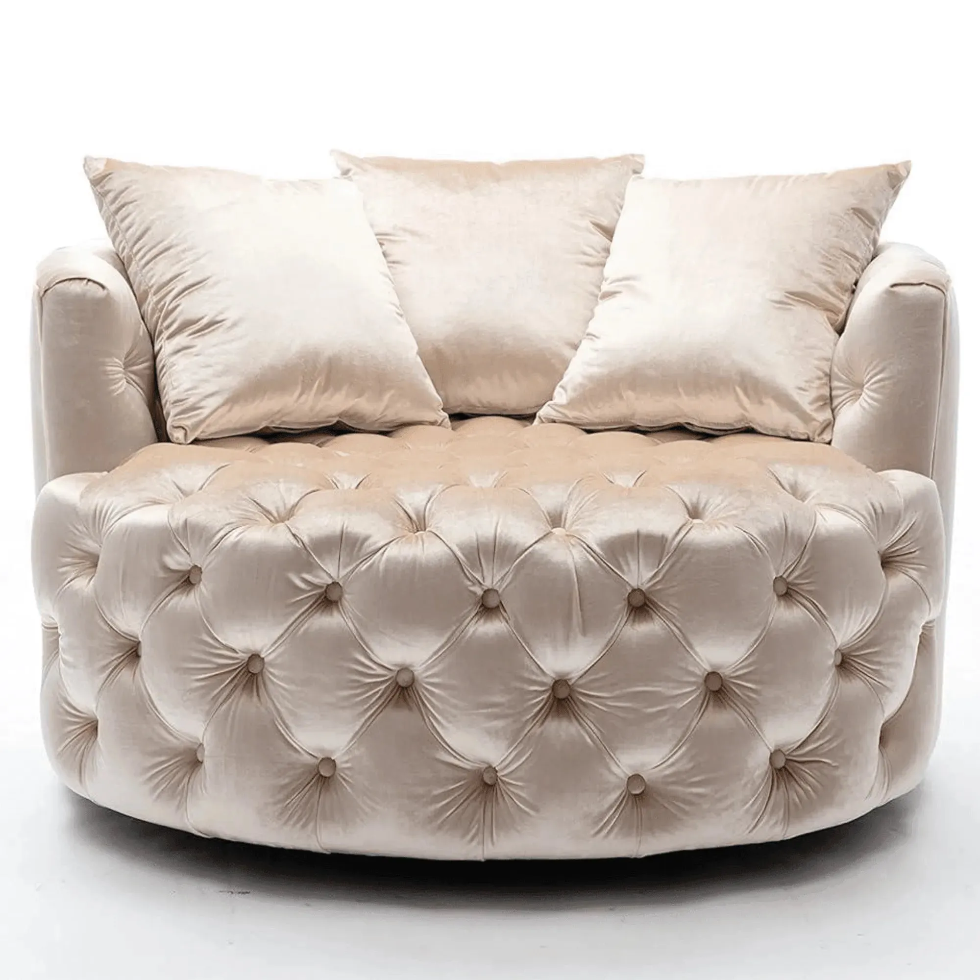Wooden Twist Barrel Button Tufted Design Modern Round Sofa Cuddle Chair For Living Room with 3 Pillows