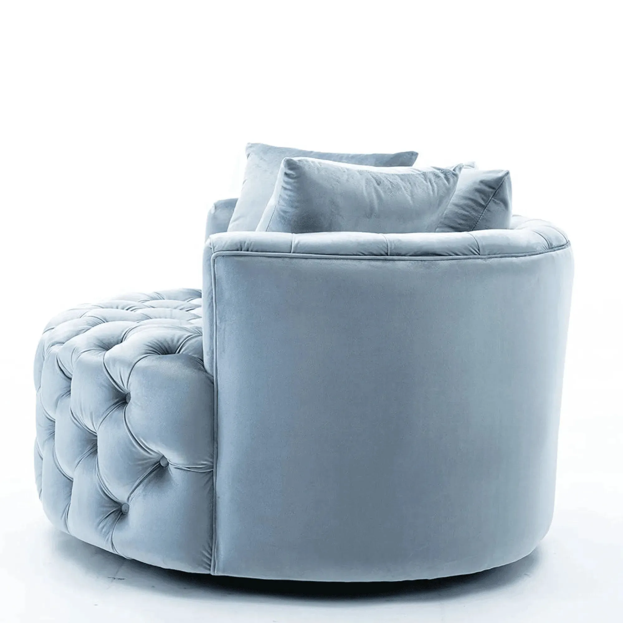 Wooden Twist Barrel Button Tufted Design Modern Round Sofa Cuddle Chair For Living Room with 3 Pillows
