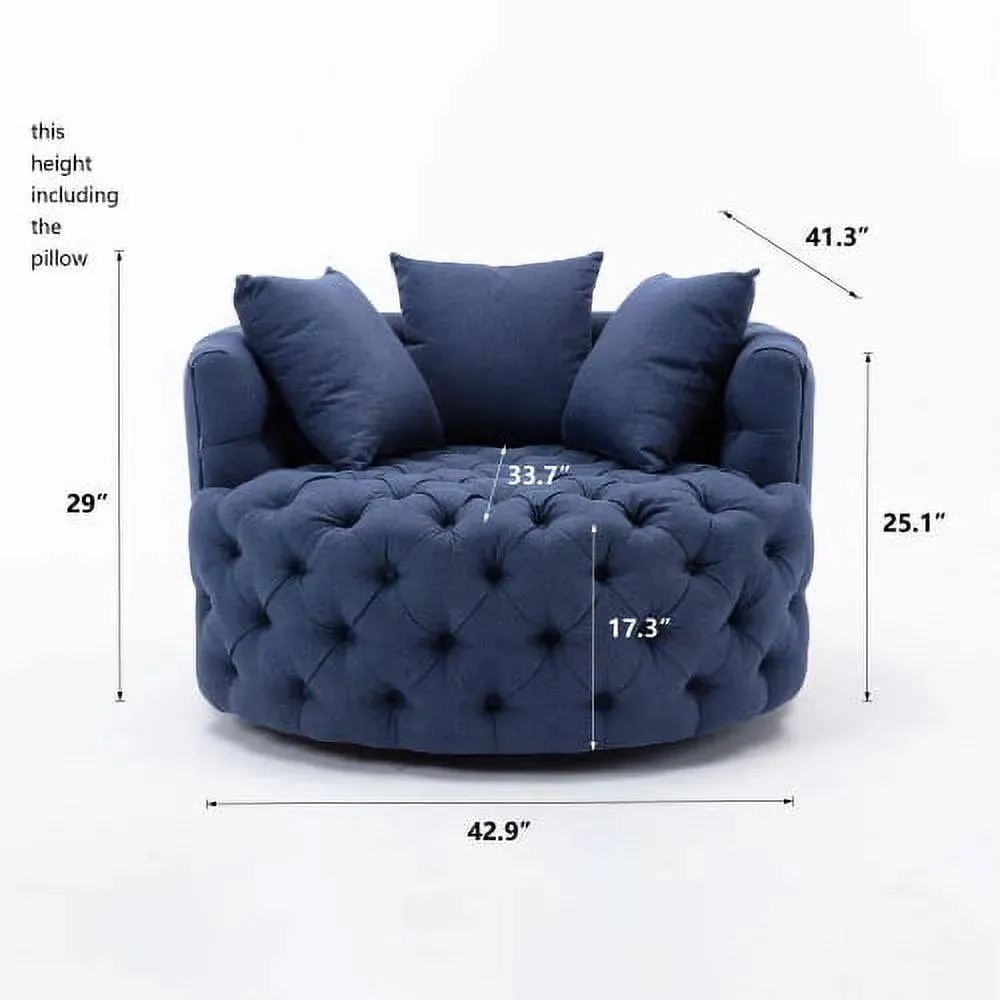 Wooden Twist Barrel Button Tufted Design Modern Round Sofa Cuddle Chair For Living Room with 3 Pillows