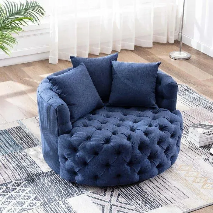 Wooden Twist Barrel Button Tufted Design Modern Round Sofa Cuddle Chair For Living Room with 3 Pillows